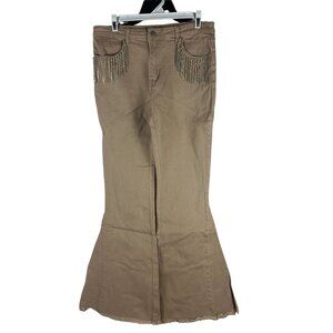 Blue B Collection Flared Khaki Jeans With Rhinestone Fringe Pockets Size L
